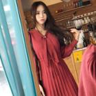 Balloon-sleeve Seam-detail Knit Dress