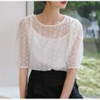 Short-sleeve Chiffon Floral Embroidered Top + Plain Camisole