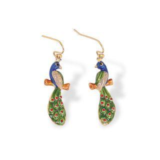 Fashion And Elegant Plated Gold Enamel Peacock Earrings With Red Cubic Zirconia Golden - One Size