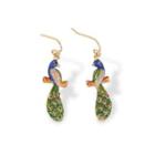 Fashion And Elegant Plated Gold Enamel Peacock Earrings With Red Cubic Zirconia Golden - One Size