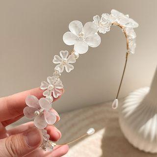 Flower Faux Crystal Headband White Flowers - Gold - One Size