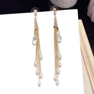 Faux Crystal Fringed Earring 1 Pair - Steel Earrings - Gold - One Size