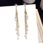 Faux Crystal Fringed Earring 1 Pair - Steel Earrings - Gold - One Size