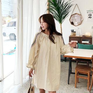 Tie-neck Embroidered Minidress Beige - One Size