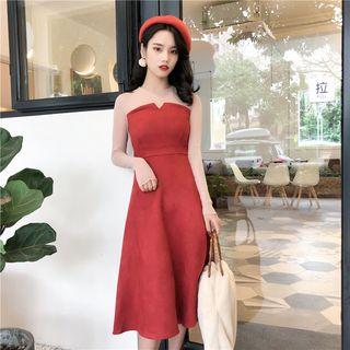 Mock Two-piece A-line Faux Suede Dress