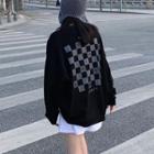 Heart Checkerboard Print Sweatshirt Black - One Size