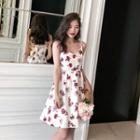 Flower Print Long-sleeve A-line Dress / Spaghetti Strap Dress