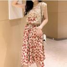 Sleeveless Lace Paneled Patterned A-line Chiffon Dress