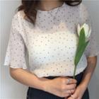 Dotted Elbow Sleeve Chiffon Top