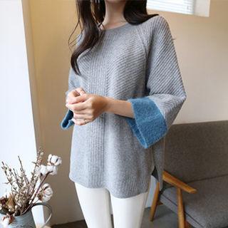 Color-block Zip-back Wool Blend Sweater