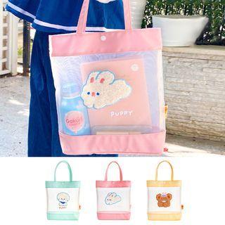 Mesh Panel Nylon Tote Bag