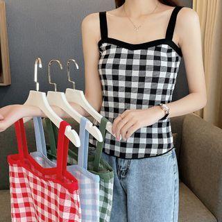 Plaid Panel Knit Tank Top