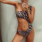 Leopard Print One-shoulder Cutout Swimsuit