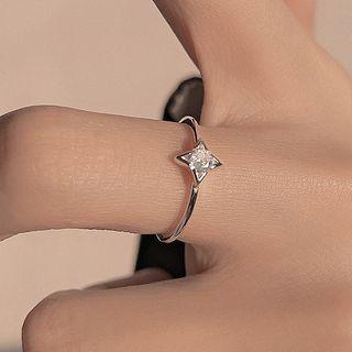 Rhinestone Alloy Open Ring Silver - One Size