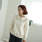 Embroidery Sailor-collar Sweater Ivory - One Size