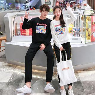 Couple Matching Set: Print Pullover + Lettering Sweatpants