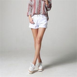 Button-detail Cuffed-hem Shorts