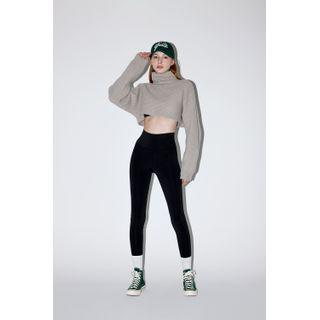 [lazy Sunday] Turtleneck Crop Sweater Light Gray - One Size