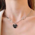 Heart Lettering Chain Necklace 1 Pc - Heart Lettering Chain Necklace - Black - One Size