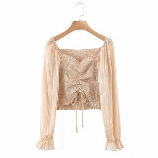 Flare-sleeve Glossy Blouse
