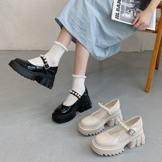 Beaded Platform Block-heel Mary Jane Shoes