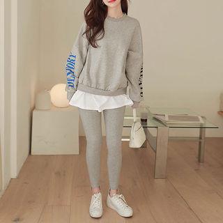 Set: Letter Layered-hem Sweatshirt + Leggings