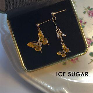 Non-matching Faux Crystal Butterfly Dangle Earring