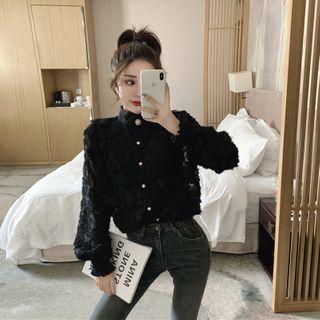 Lace Stand Collar Long-sleeve Shirt