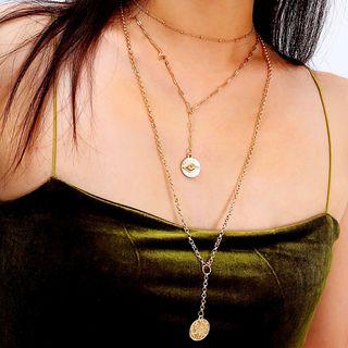 Alloy Coin Pendant Layered Choker Necklace