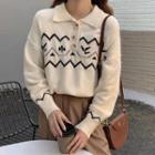 Polo Long-sleeve Printed Knit Sweater