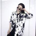 3/4-sleeve Printed Shirt As Shown In Figure - One Size