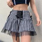 Gingham Lace Up Mini A-line Skirt