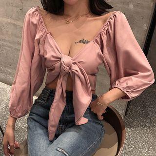 Open Back 3/4-sleeve Crop Top