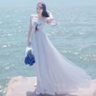 Elbow-sleeve Lace Panel Maxi Sun Dress
