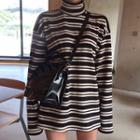 Striped Mock Neck Long-sleeve T-shirt Stripes - Black & White - One Size