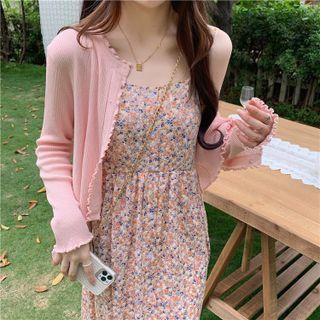 Floral Strappy Dress/ Ruffle Plain Cardigan