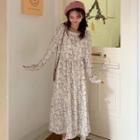Floral Printed Long Sleeve A-line Dress Almond - One Size