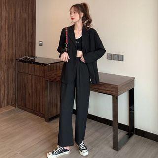 Plain Blazer / Cropped Straight Leg Pants