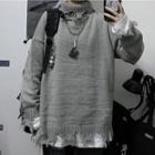 Plain Turtle-neck Loose-fit Long-sleeve Knit Top