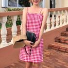Spaghetti Strap Plaid Dress As Shown In Figure - One Size