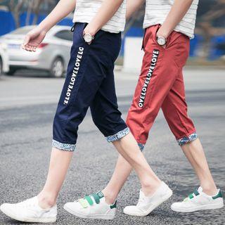Pattern Trim Lettering Capri Pants