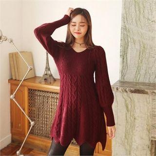 Scallop-hem Cable-knit Dress