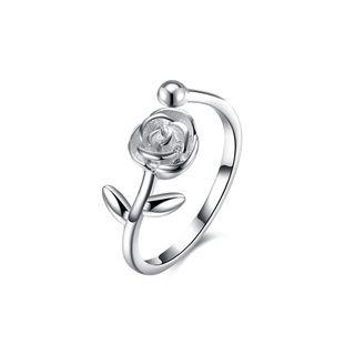 925 Sterling Silver Elegant Noble Fashion Romantic Rose Adjustable Opening Ring Silver - One Size