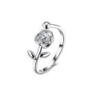 925 Sterling Silver Elegant Noble Fashion Romantic Rose Adjustable Opening Ring Silver - One Size
