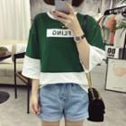 Lettering Color Panel 3/4 Sleeve T-shirt