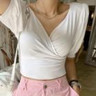Puff-sleeve Slim-fit Wrap Crop Top