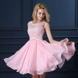 Lace Panel Sleeveless A-line Cocktail Dress
