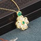Clover Gemstone Pendant Sterling Silver Necklace Gold - One Size