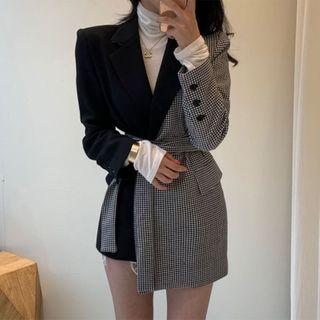 Plaid Panel Mock Two-piece Blazer
