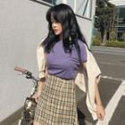 Crew-neck Short-sleeve T-shirt / Plaid A-line Skirt